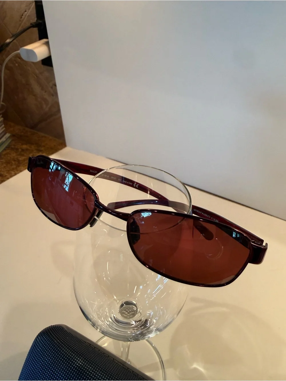 Like New Maui Jim Oval Sunglasses with Burgundy Lenses and Dark Frame